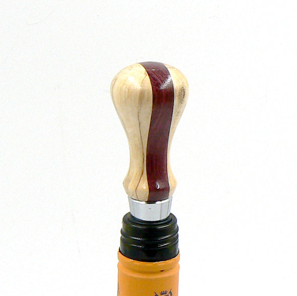 Bottle Stopper in Sycamore and Purpleheart with Metal and Rubber Stopper