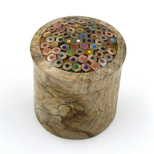 Lidded Box in Spalted Sycamore with Coloured Pencils