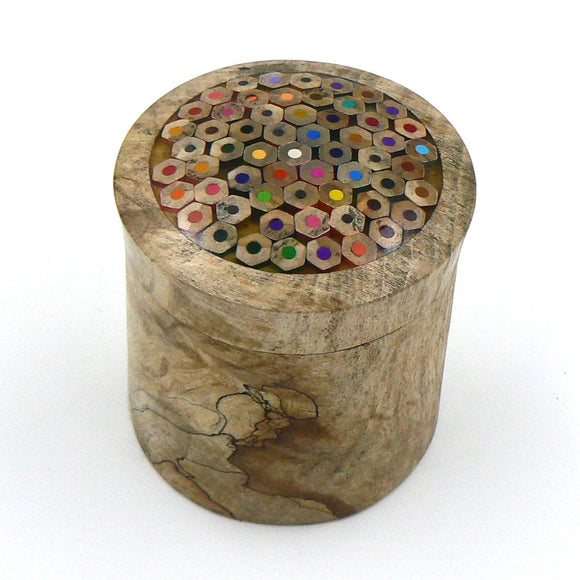 Lidded Box in Spalted Sycamore with Coloured Pencils