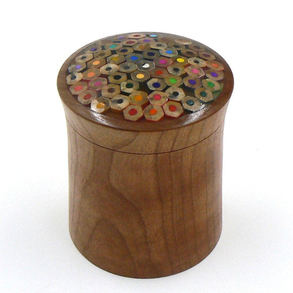 Lidded Box in Cherry with Coloured Pencils