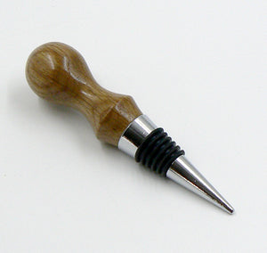 Bottle Stopper in Oak and Metal with Rubber Stopper
