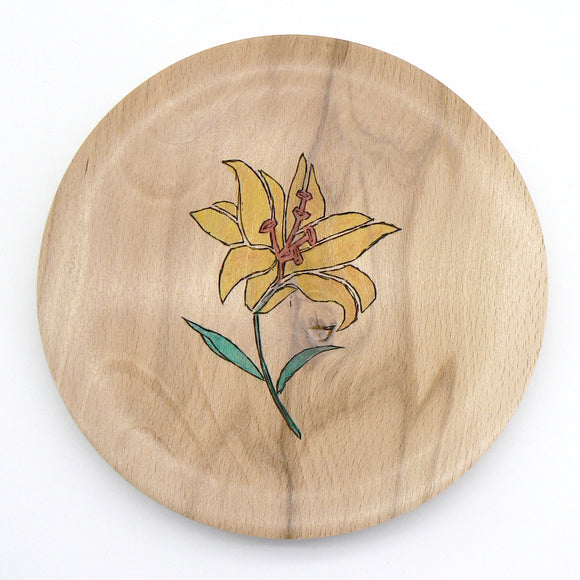 Plate in Beech With Flower Decoration
